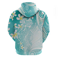 Polynesian Jellyfish Hoodie With Plumeria Teal