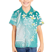 Polynesian Jellyfish Kid Hawaiian Shirt With Plumeria Teal LT05 Kid Teal - Polynesian Pride