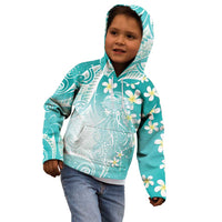 Polynesian Jellyfish Kid Hoodie With Plumeria Teal
