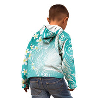 Polynesian Jellyfish Kid Hoodie With Plumeria Teal