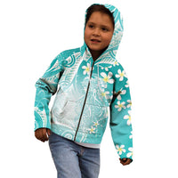 Polynesian Jellyfish Kid Hoodie With Plumeria Teal