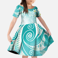 Polynesian Jellyfish Kid Short Sleeve Dress With Plumeria Teal LT05 KID Teal - Polynesian Pride