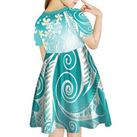 Polynesian Jellyfish Kid Short Sleeve Dress With Plumeria Teal LT05 - Polynesian Pride