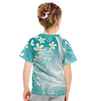 Polynesian Jellyfish Kid T Shirt With Plumeria Teal