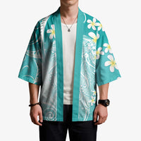 Polynesian Jellyfish Kimono With Plumeria Teal