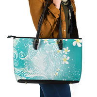 Polynesian Jellyfish Leather Tote Bag With Plumeria Teal LT05 - Polynesian Pride