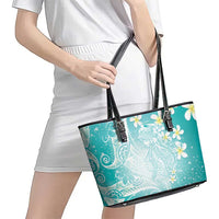 Polynesian Jellyfish Leather Tote Bag With Plumeria Teal LT05 - Polynesian Pride