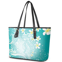 Polynesian Jellyfish Leather Tote Bag With Plumeria Teal LT05 - Polynesian Pride