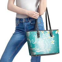 Polynesian Jellyfish Leather Tote Bag With Plumeria Teal LT05 - Polynesian Pride