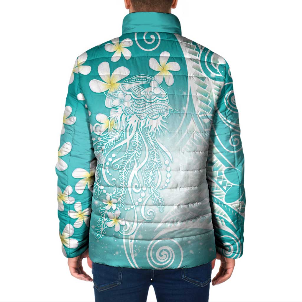 Polynesian Jellyfish Padded Jacket With Plumeria Teal