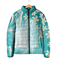 Polynesian Jellyfish Padded Jacket With Plumeria Teal