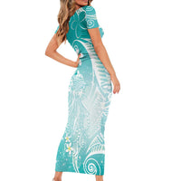 Polynesian Jellyfish Short Sleeve Bodycon Dress With Plumeria Teal LT05 - Polynesian Pride