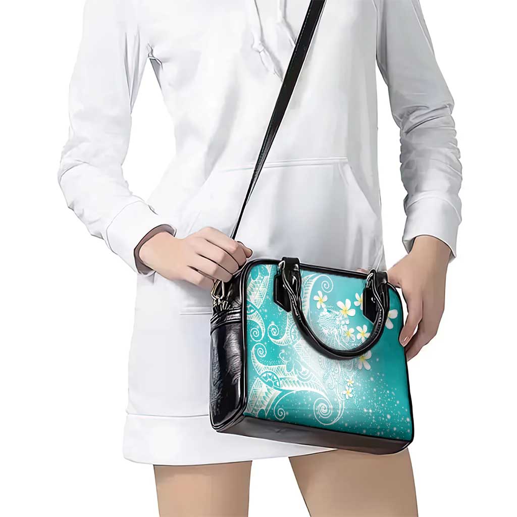 Polynesian Jellyfish Shoulder Handbag With Plumeria Teal