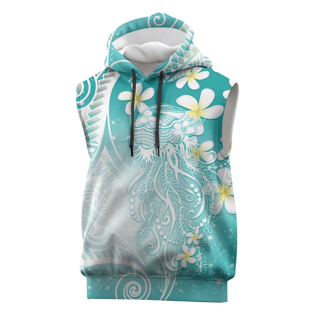 Polynesian Jellyfish Sleeveless Hoodie With Plumeria Teal LT05 Teal - Polynesian Pride