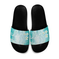 Polynesian Jellyfish Slide Sandals With Plumeria Teal
