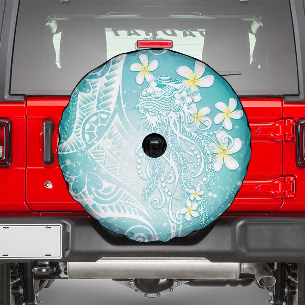 Polynesian Jellyfish Spare Tire Cover With Plumeria Teal LT05 - Polynesian Pride