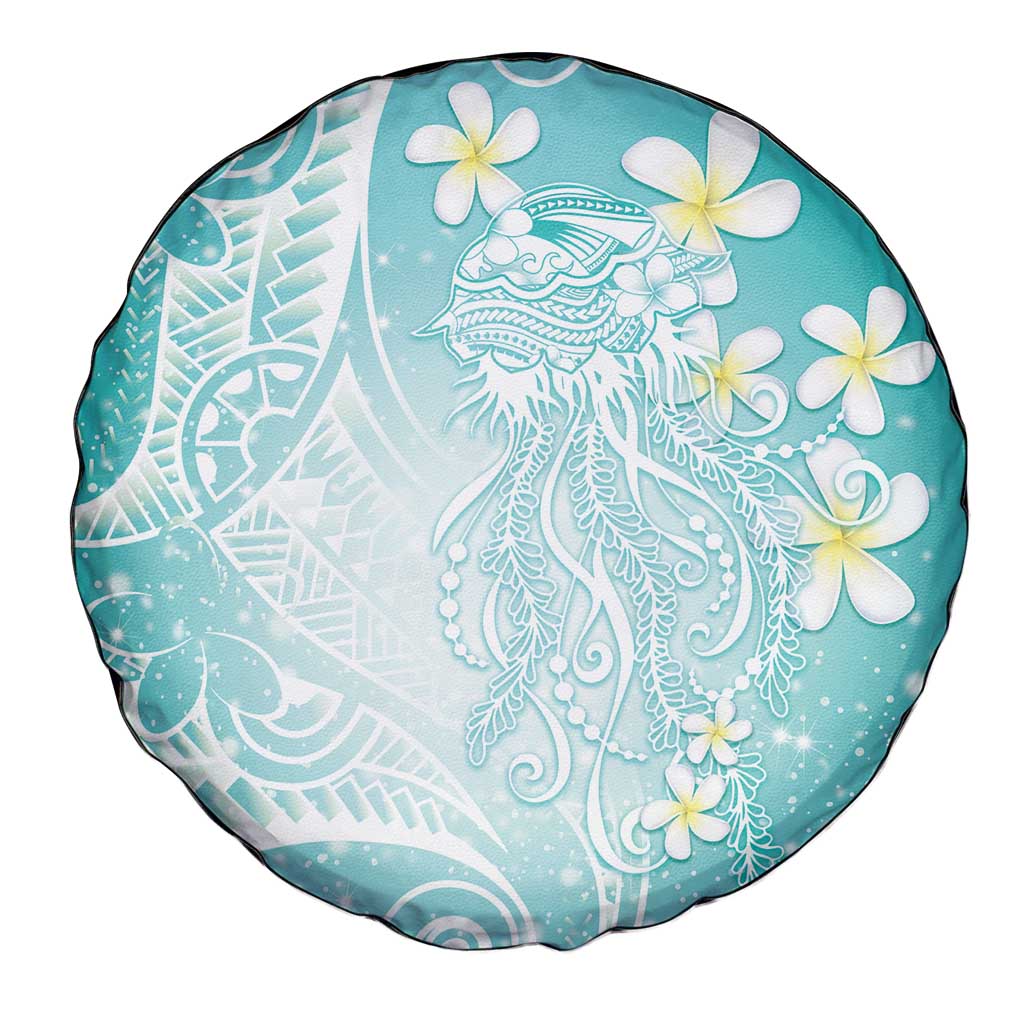Polynesian Jellyfish Spare Tire Cover With Plumeria Teal LT05 - Polynesian Pride