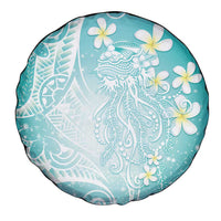 Polynesian Jellyfish Spare Tire Cover With Plumeria Teal LT05 - Polynesian Pride