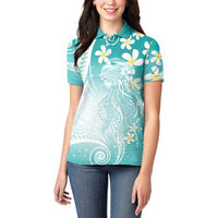 Polynesian Jellyfish Women Polo Shirt With Plumeria Teal LT05 - Polynesian Pride