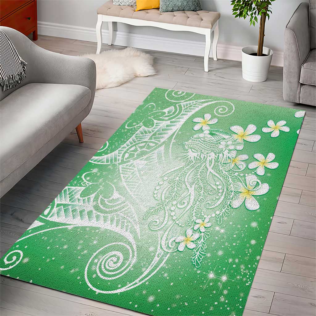 Polynesian Jellyfish Area Rug With Plumeria Green