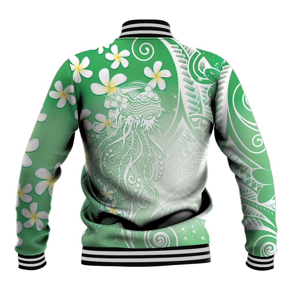 Polynesian Jellyfish Baseball Jacket With Plumeria Green