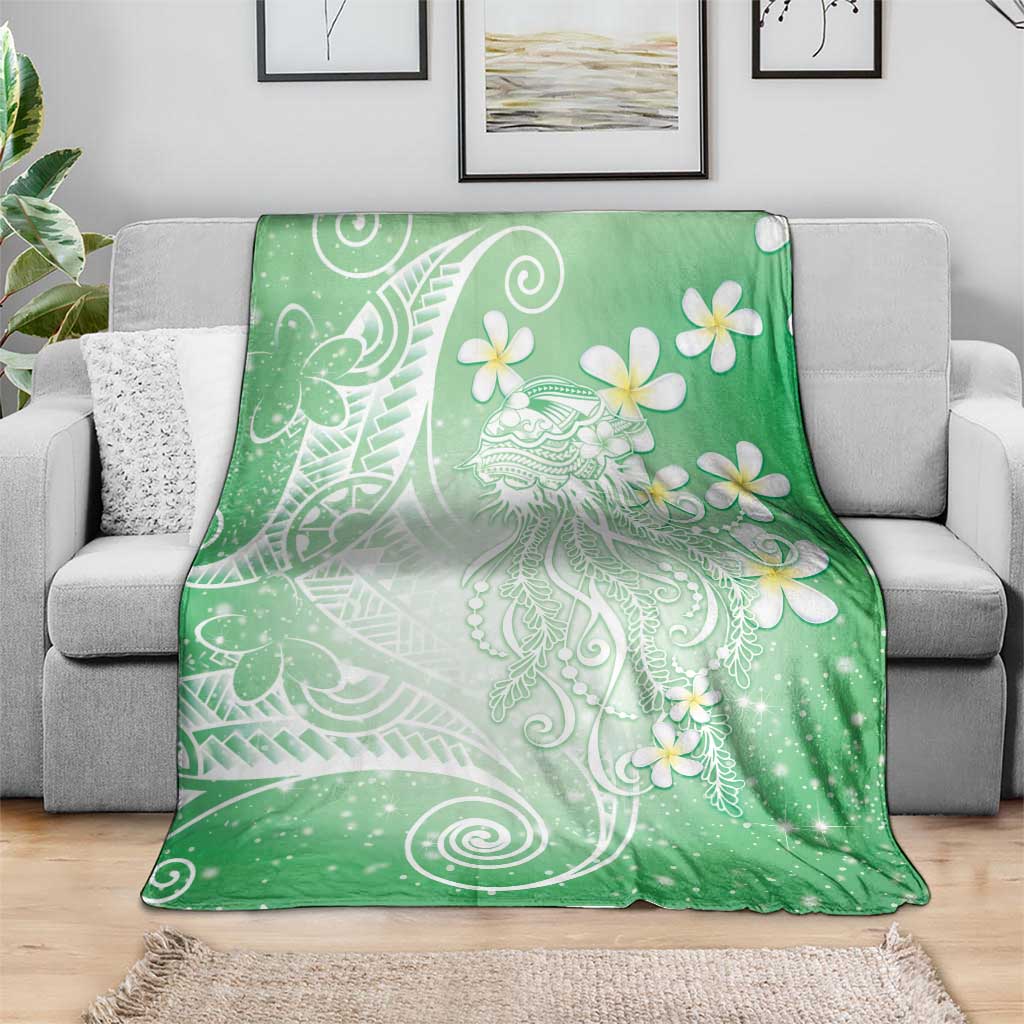Polynesian Jellyfish Blanket With Plumeria Green