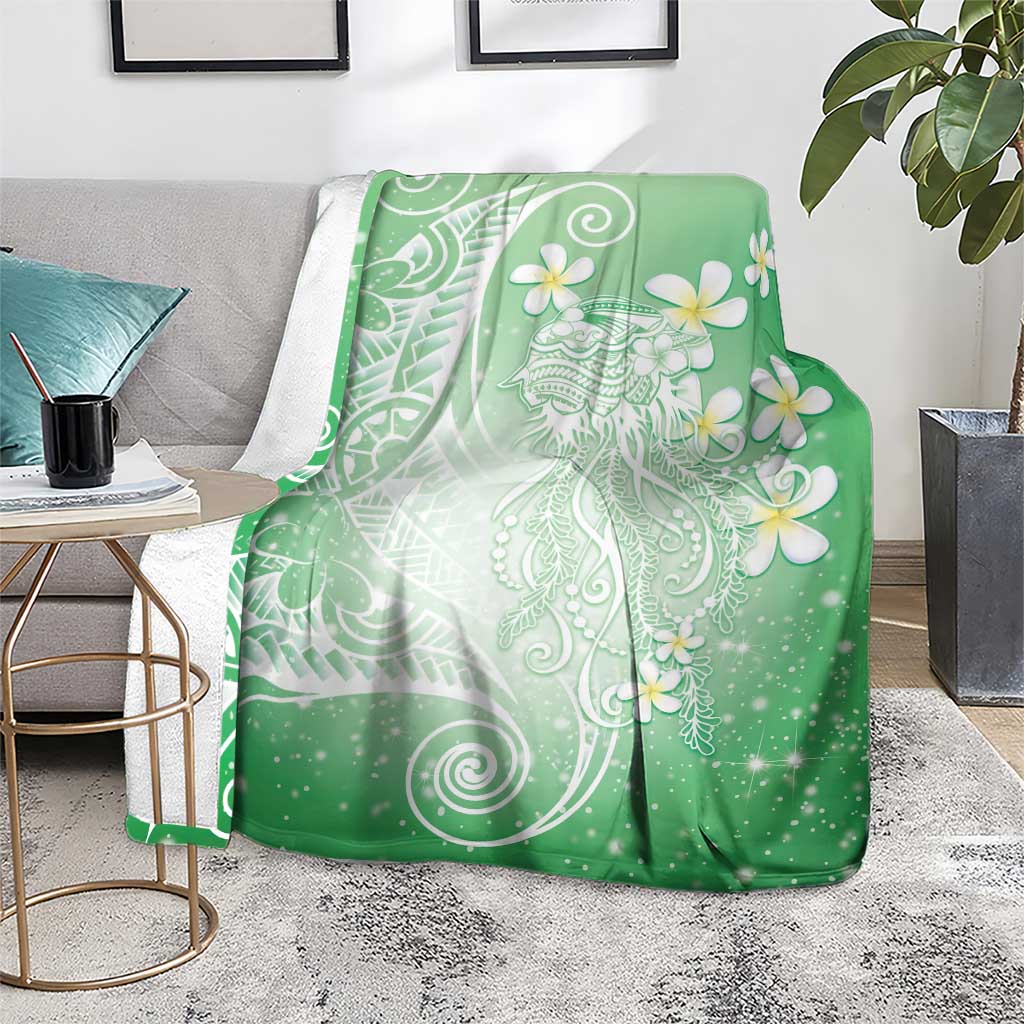 Polynesian Jellyfish Blanket With Plumeria Green