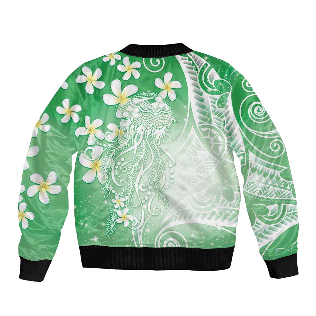 Polynesian Jellyfish Bomber Jacket With Plumeria Green