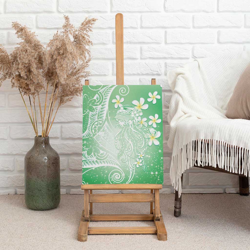 Polynesian Jellyfish Canvas Wall Art With Plumeria Green