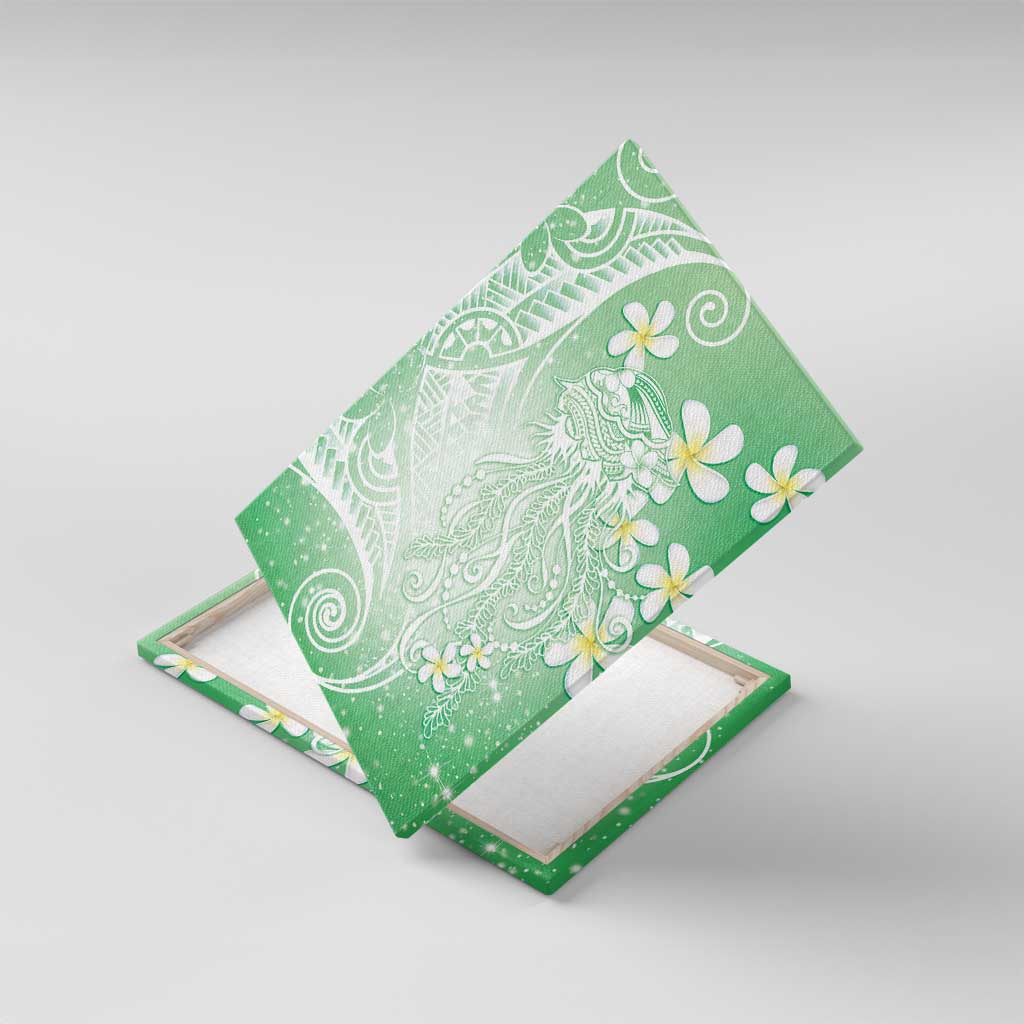 Polynesian Jellyfish Canvas Wall Art With Plumeria Green