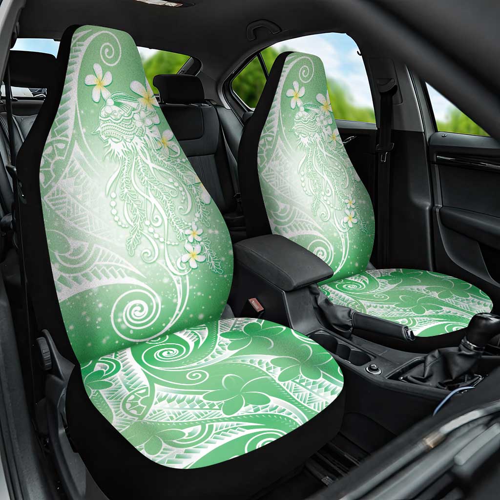 Polynesian Jellyfish Car Seat Cover With Plumeria Green