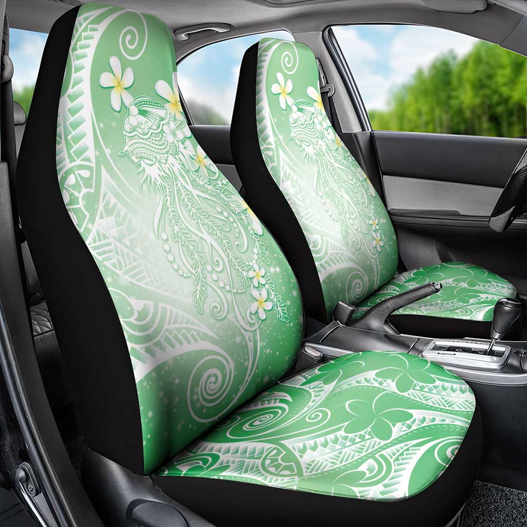 Polynesian Jellyfish Car Seat Cover With Plumeria Green