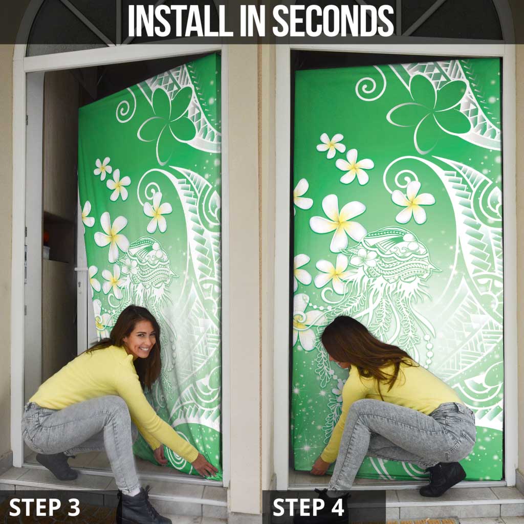 Polynesian Jellyfish Door Cover With Plumeria Green