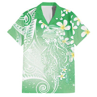 Polynesian Jellyfish Family Matching Long Sleeve Bodycon Dress and Hawaiian Shirt With Plumeria Green