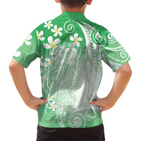 Polynesian Jellyfish Family Matching Summer Maxi Dress and Hawaiian Shirt With Plumeria Green