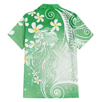 Polynesian Jellyfish Family Matching Tank Maxi Dress and Hawaiian Shirt With Plumeria Green