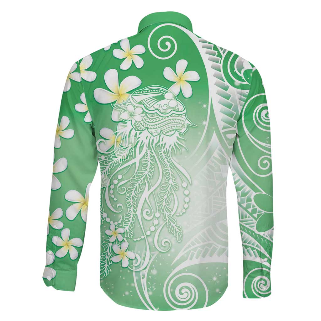 Polynesian Jellyfish Family Matching Tank Maxi Dress and Hawaiian Shirt With Plumeria Green