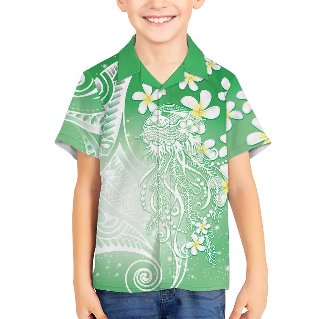 Polynesian Jellyfish Hawaiian Shirt With Plumeria Green