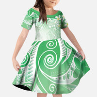 Polynesian Jellyfish Kid Short Sleeve Dress With Plumeria Green LT05 KID Green - Polynesian Pride