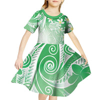 Polynesian Jellyfish Kid Short Sleeve Dress With Plumeria Green LT05 - Polynesian Pride