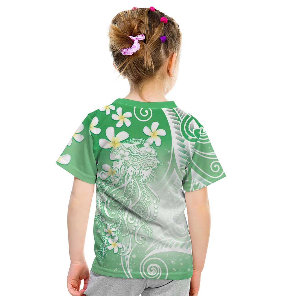 Polynesian Jellyfish Kid T Shirt With Plumeria Green