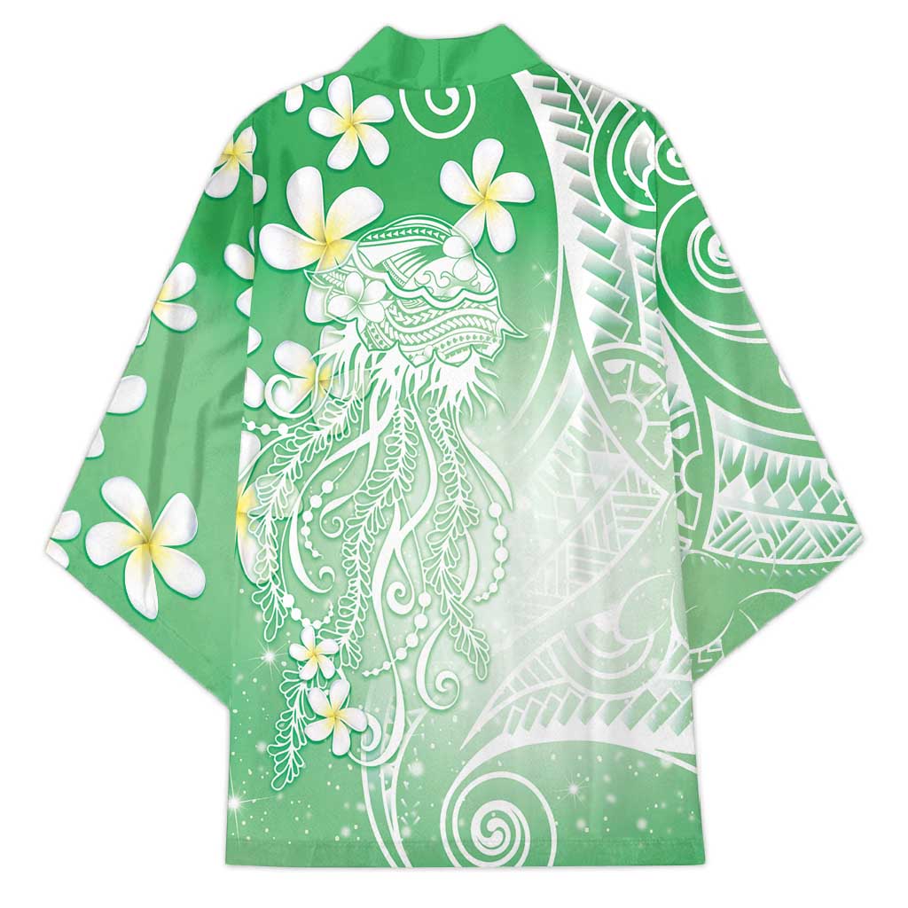 Polynesian Jellyfish Kimono With Plumeria Green