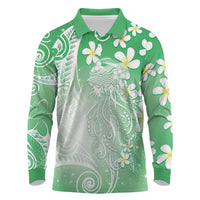 Polynesian Jellyfish Long Sleeve Polo Shirt With Plumeria Green LT05 Green - Polynesian Pride