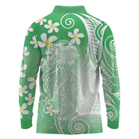 Polynesian Jellyfish Long Sleeve Polo Shirt With Plumeria Green LT05 - Polynesian Pride