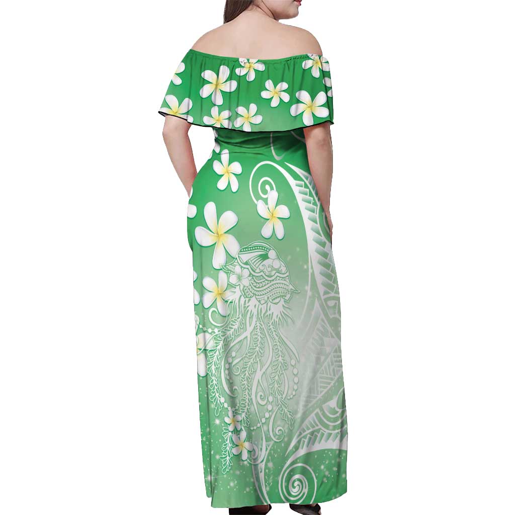 Polynesian Jellyfish Off Shoulder Maxi Dress With Plumeria Green LT05 - Polynesian Pride
