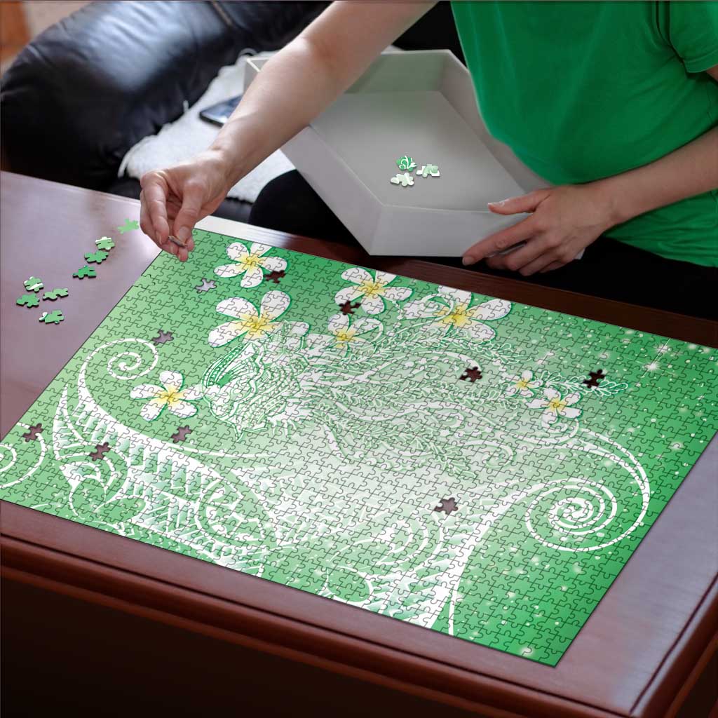 Polynesian Jellyfish Puzzle With Plumeria Green