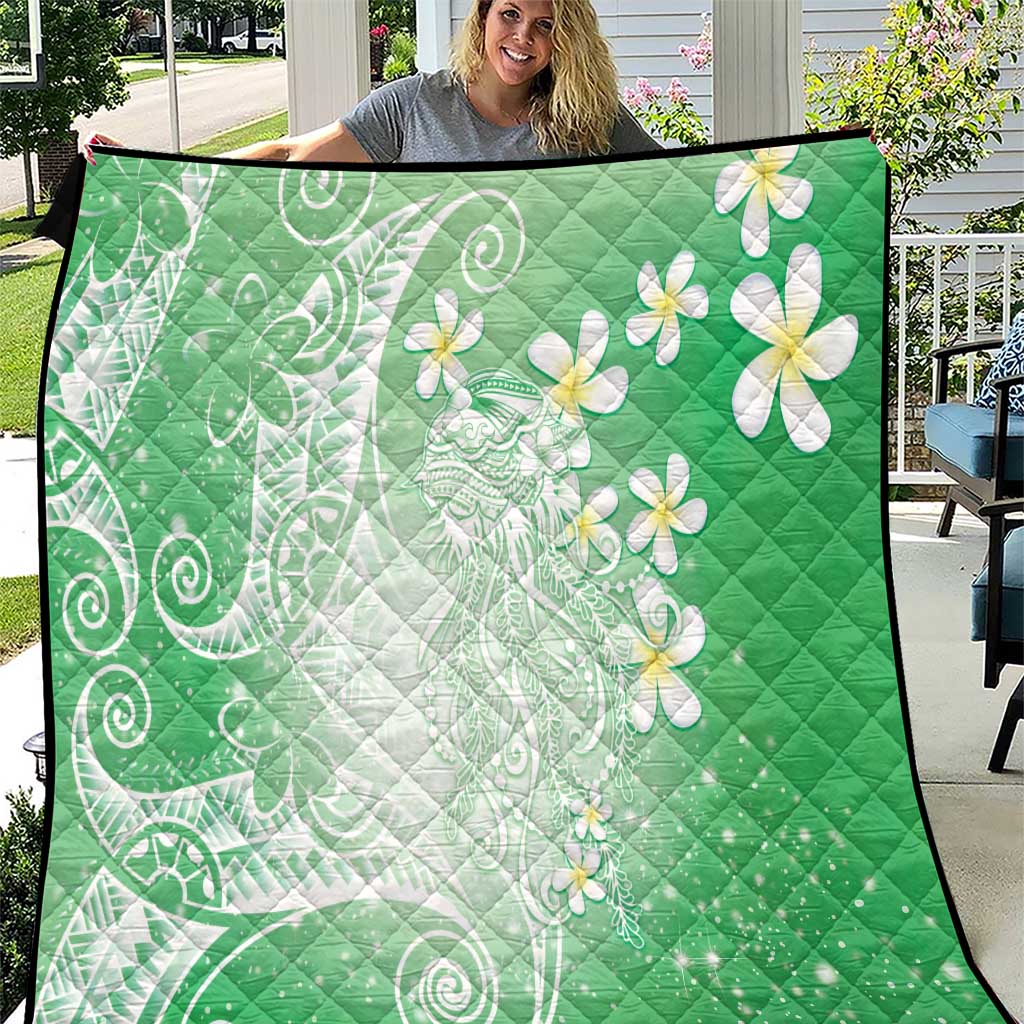 Polynesian Jellyfish Quilt With Plumeria Green LT05 Green - Polynesian Pride