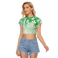 Polynesian Jellyfish Raglan Cropped T Shirt With Plumeria Green