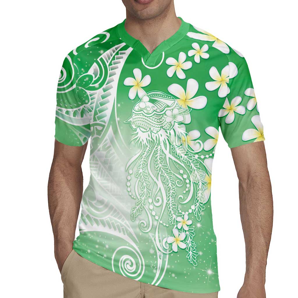 Polynesian Jellyfish Rugby Jersey With Plumeria Green