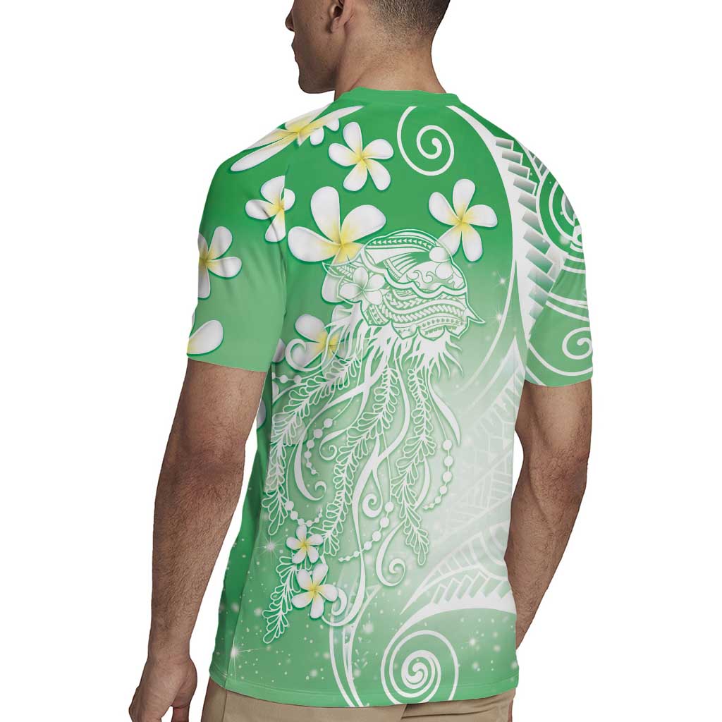 Polynesian Jellyfish Rugby Jersey With Plumeria Green